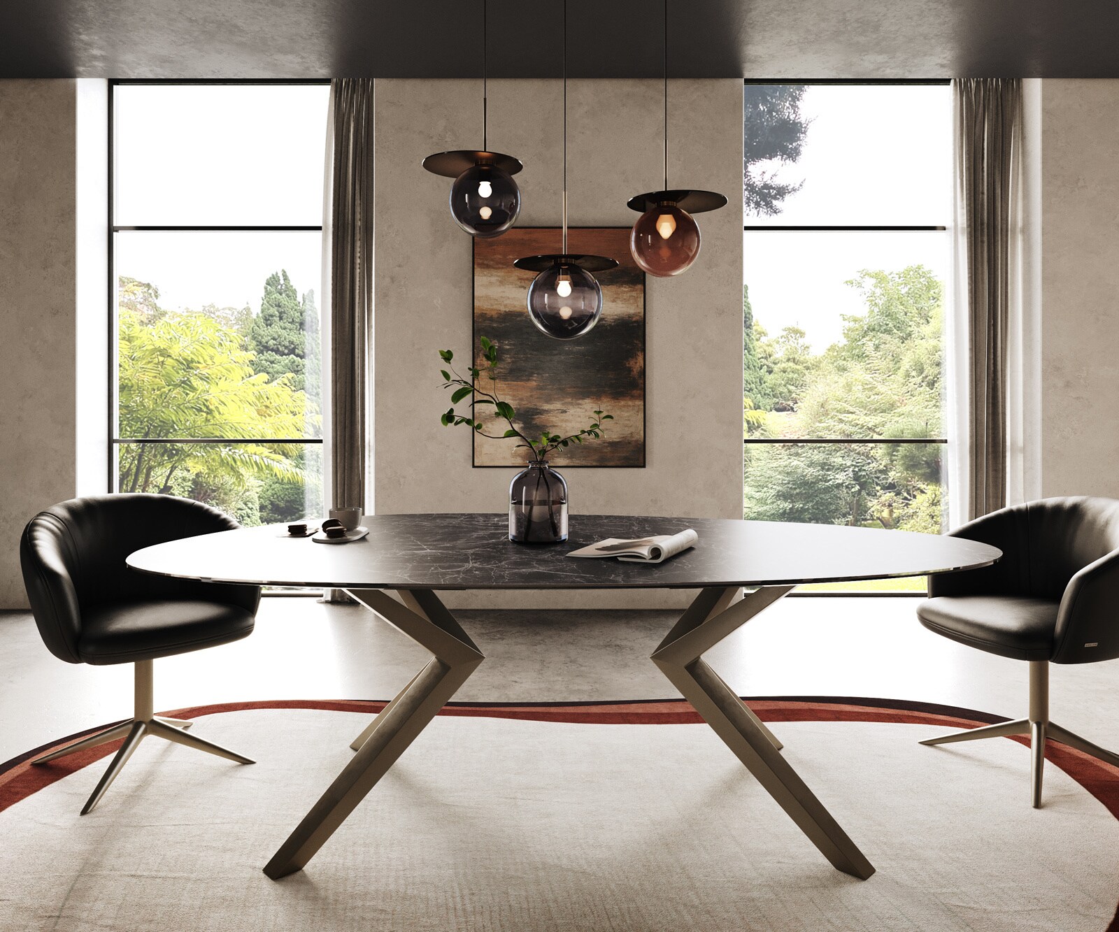 Трапезна маса Edge Oval 220x120, керамика Laminam „®“, „Nero Greco“, „Anthrazit“, „Zenthara“, с остри ръбове, метално покритие с ефект „Титан“ 2