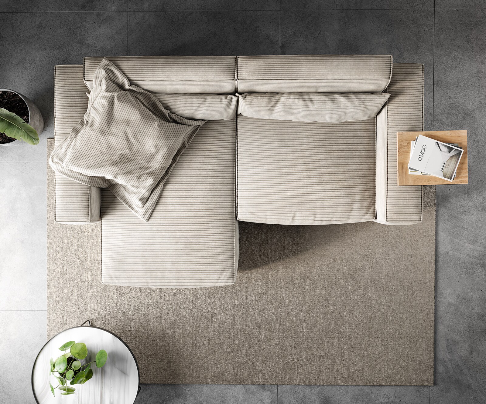 Ъглов диван L 260x160 cm Корд Бежов Варианти лежанка Sirpio 6