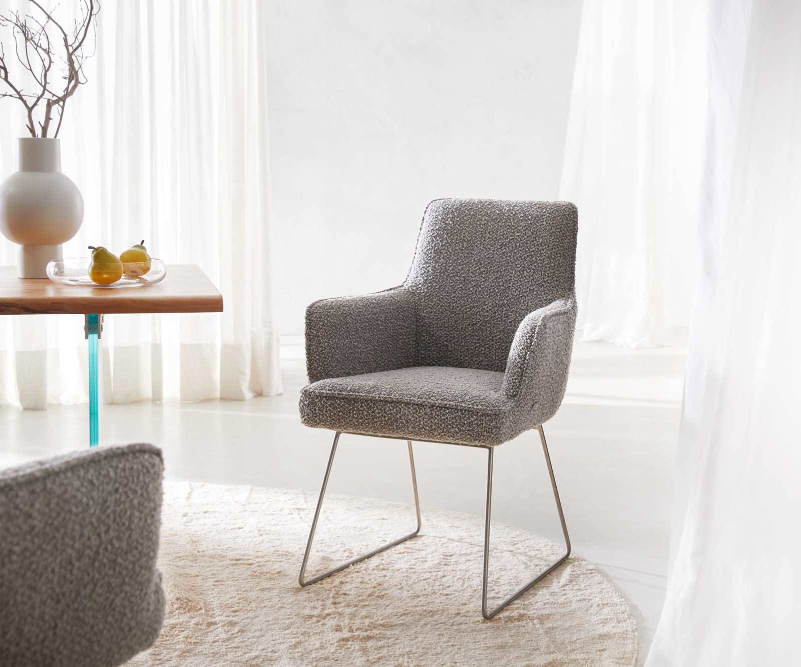 Стол Букле Сребристосив Извити крака Неръждаема стомана Покет пружина Heira-Flex Стол Букле Сребристосив Извити крака Неръждаема стомана Покет пружина Heira-Flex