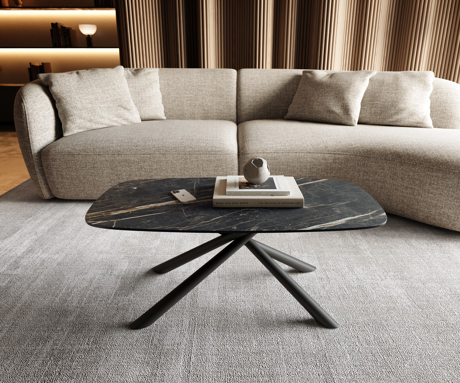 Масичка за кафе Edge Boot 100x50 cm Ceramic Laminam® Noir Desir Brown Sarity Metal Black 2