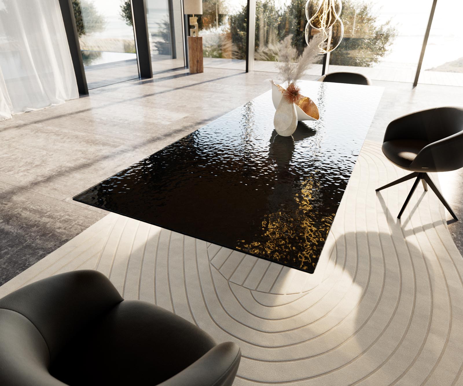 Маса 300x100 РелефноСтъкло ОпушеноЧерен 3D-Design Infinity Метал Черен Edge 5