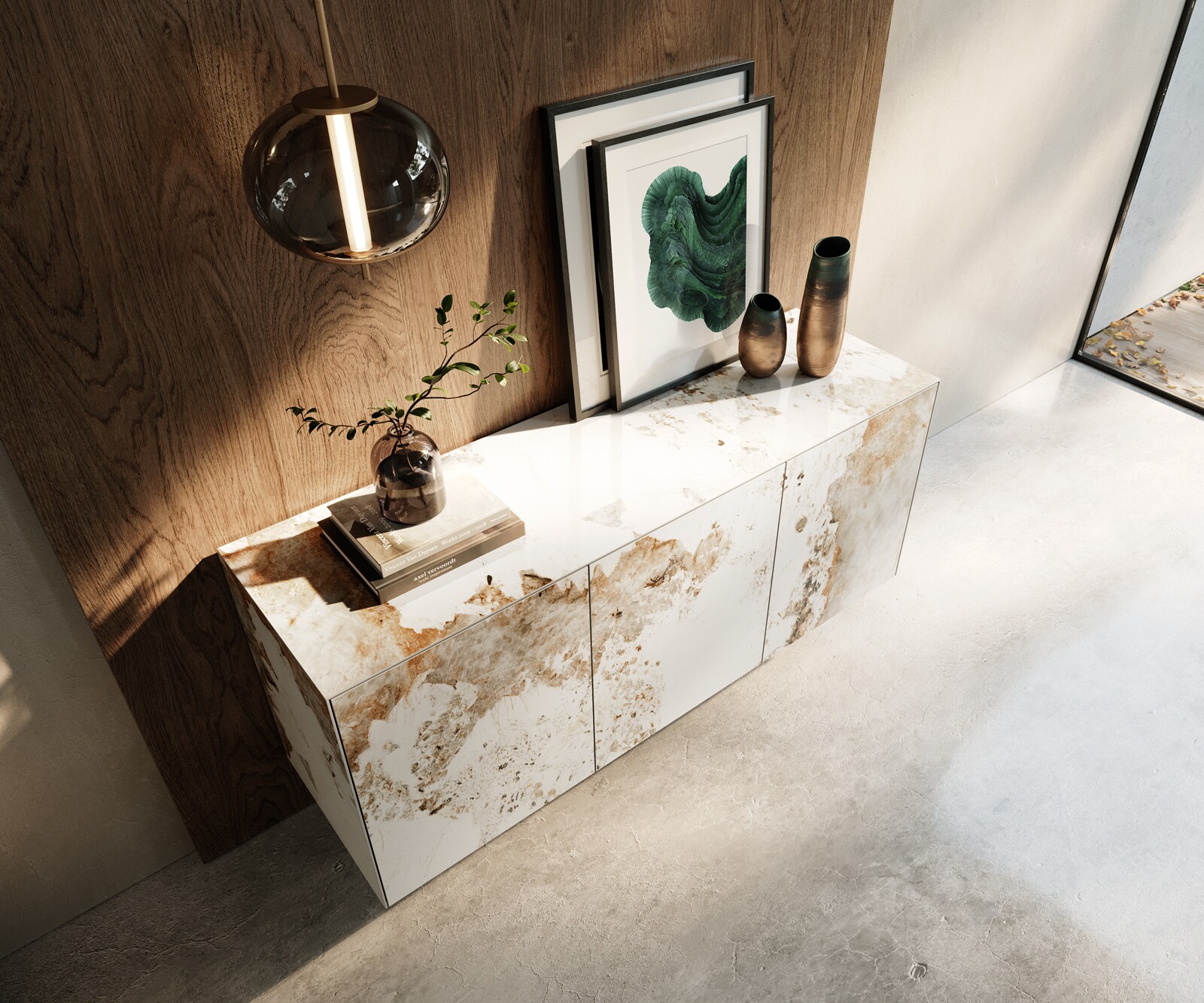 Шкаф Cuor 150 см Керамичен Minas Melange Бяло-бежово 3 врати Плаващ 4