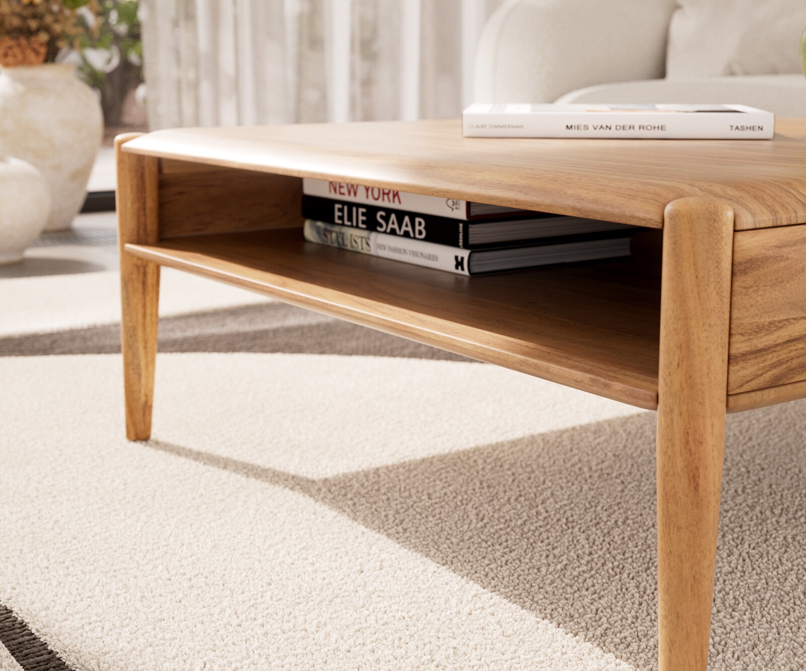 Масичка за кафе Simcha 90x90 cm естествена акация 1 рафт 4