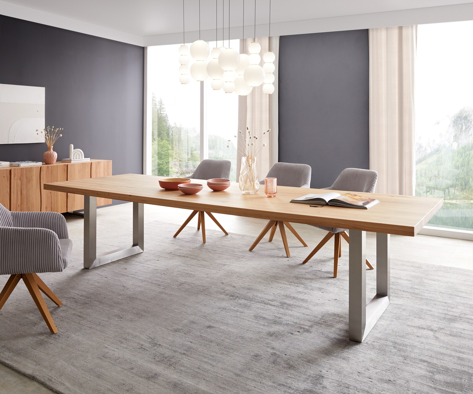 Маса 300x100 Дъб Натурал Неръждаема стомана Широк профил Edge 2