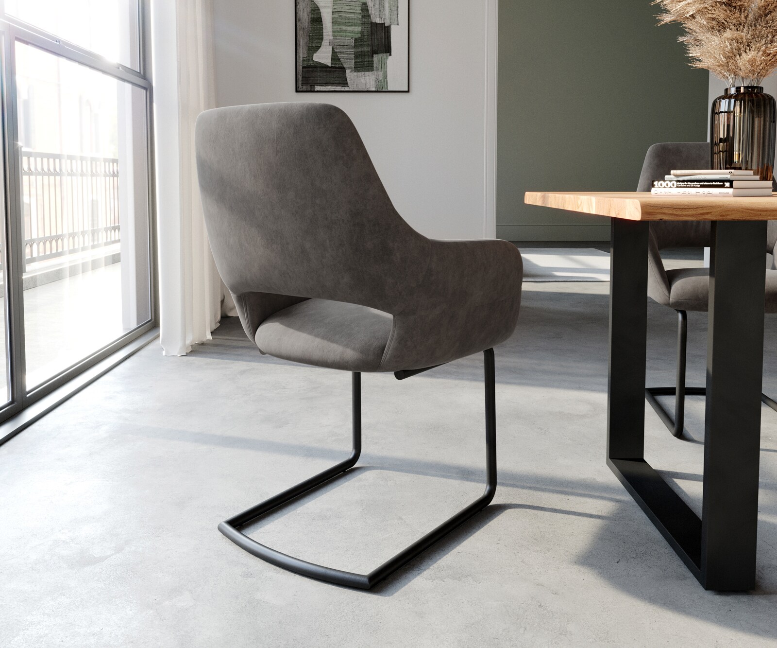 Люлеещ стол с подлакътници Антрацит Винтидж Конзолен крак кръгъл Черен Yago-Flex 5