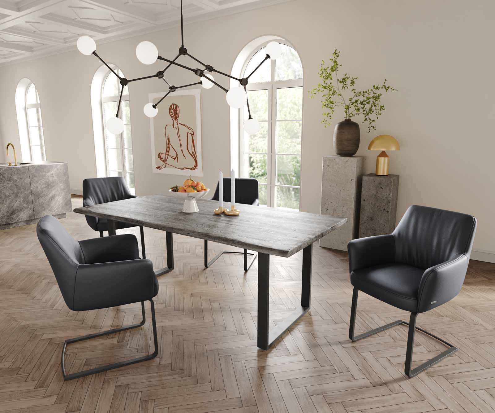 Люлеещ стол с подлакътници Естествена кожа Черен Конзолен крак плосък Черен Покет пружина Xana-Flex 5 Люлеещ стол с подлакътници Естествена кожа Черен Конзолен крак плосък Черен Покет пружина Xana-Flex 5