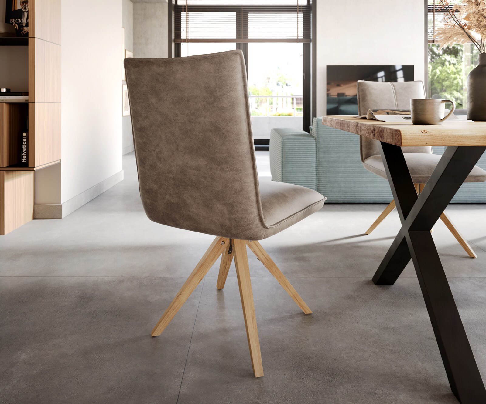 Врътящ се стол Таупе Винтидж Дървена рамка  180° въртящ се Покет пружина Lelio-Flex 5