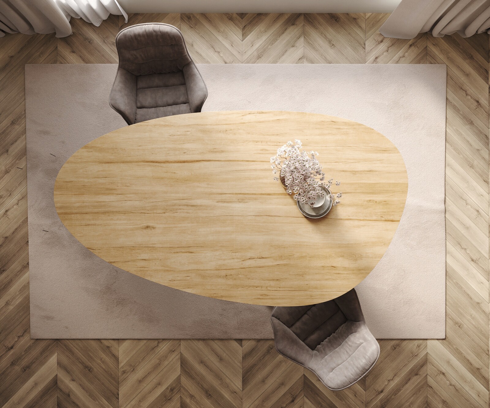 Трапезна маса Edge Oval 220x120 Керамичен ламинат® Sabbia Дъбов цвят Pilier Неръждаема стомана Графит 5