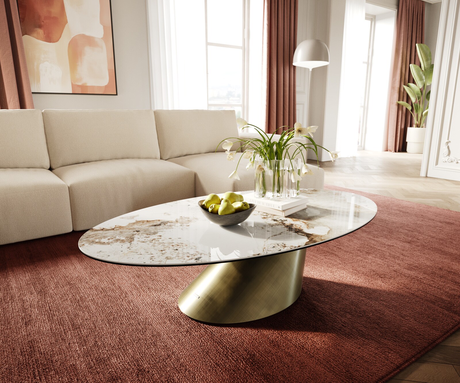 Edge Овална масичка за кафе 140x80 cm керамика Minas Melange Conis Metallic Gold 1