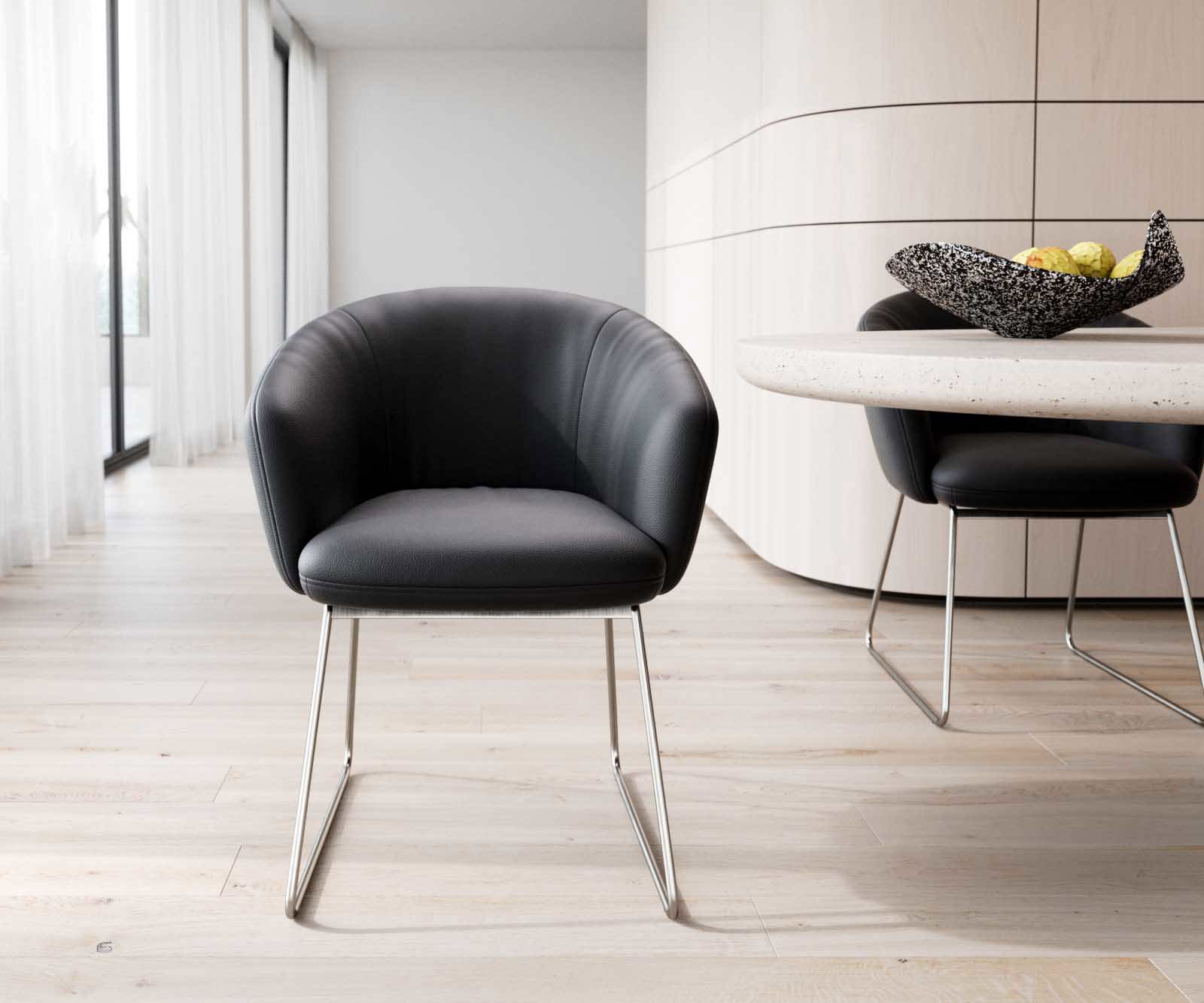 Стол Естествена кожа Черна Извити крака Неръждаема стомана Покет пружина Caja-Flex 1 Стол Естествена кожа Черна Извити крака Неръждаема стомана Покет пружина Caja-Flex 1