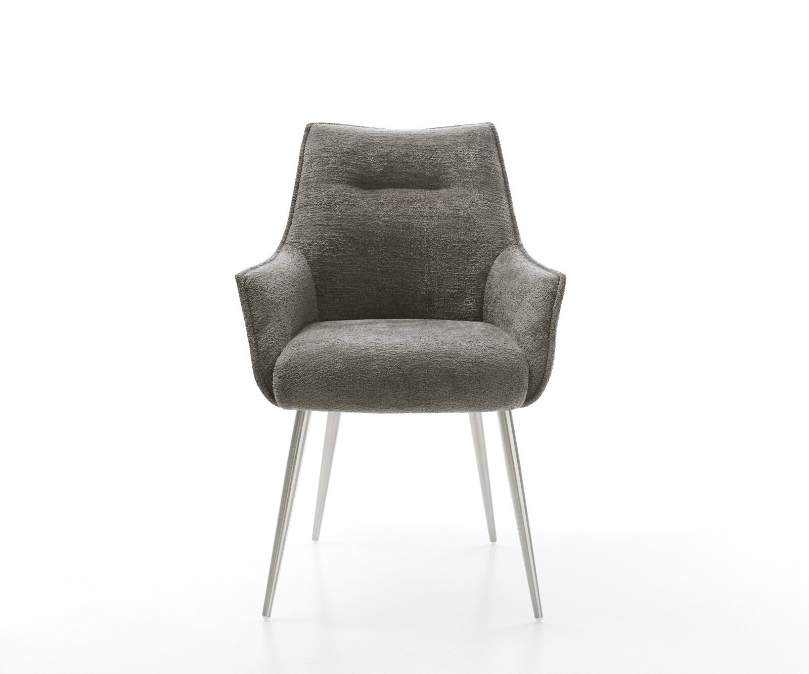 Стол за хранене Alja-Flex с подлакътници Bouclé Soft mud 4-крака с конична сърцевина от джобни пружини от неръждаема стомана 2