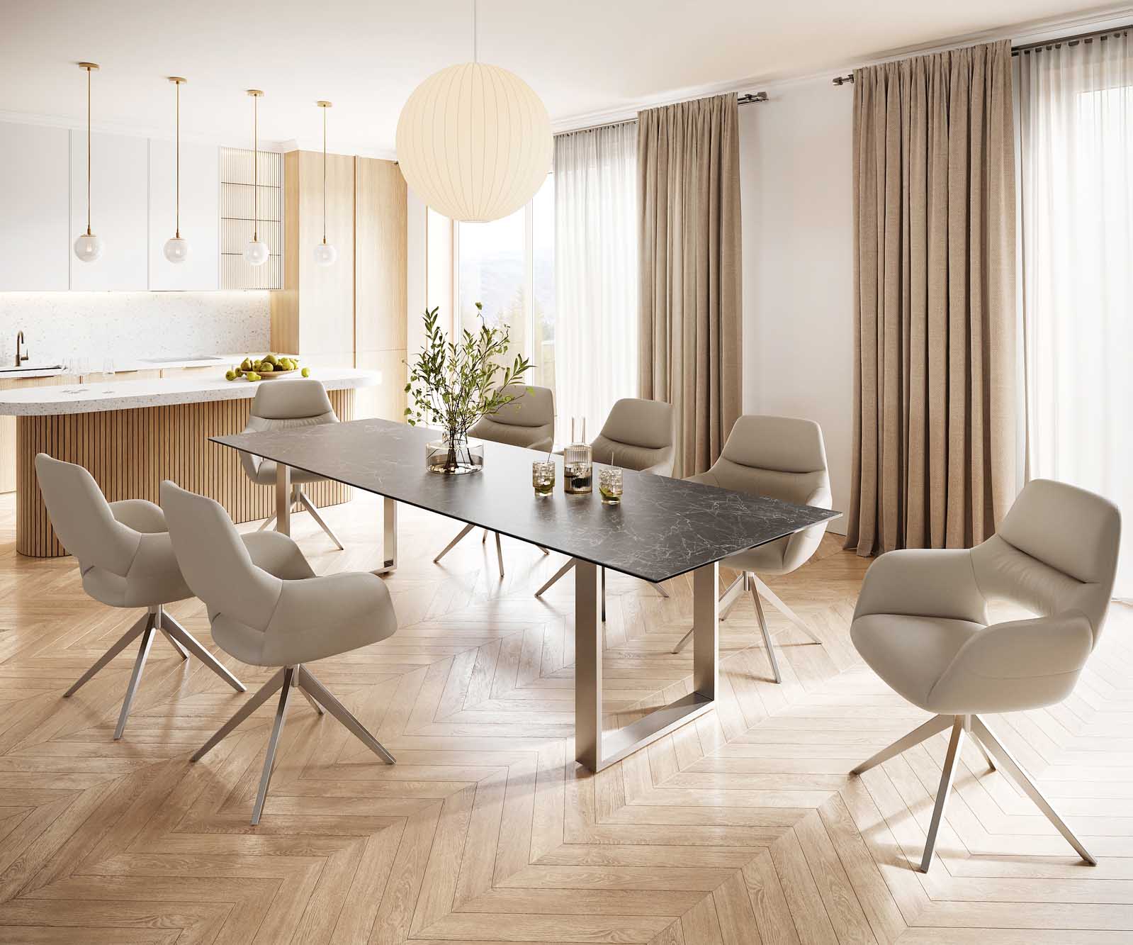 Маса 300x100 Keramik Laminam® Nero Greco Антрацит Неръждаема стомана Тесен профил Edge 5