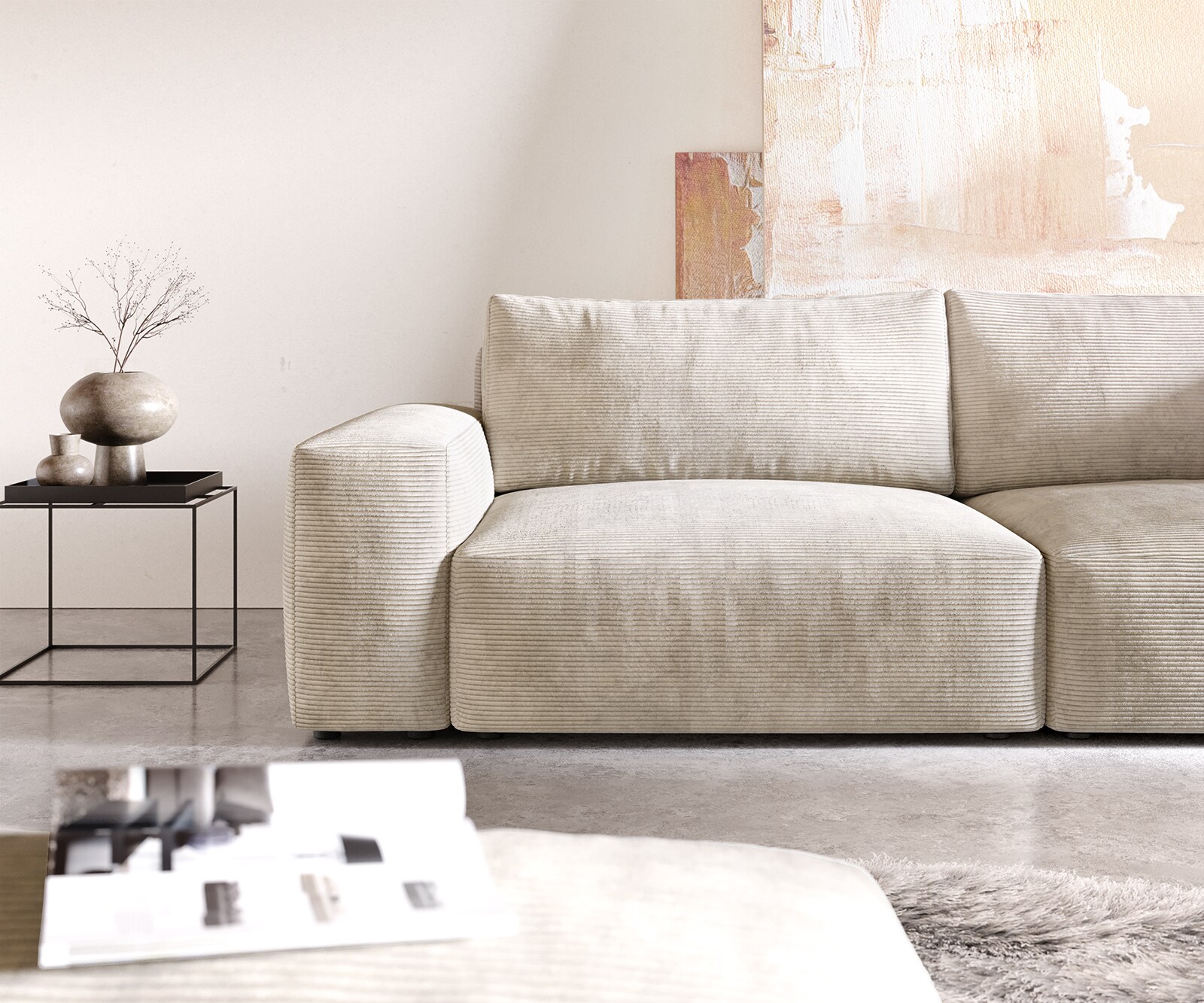 Голям диван XL 270x130 cm Корд Бежов с табуретка Lanzo 4
