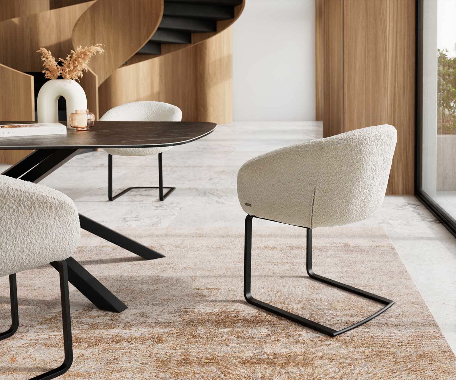 Люлеещ стол с подлакътници Букле Бял Конзолен крак плосък Черен Покет пружина Vinka-Flex 4 Люлеещ стол с подлакътници Букле Бял Конзолен крак плосък Черен Покет пружина Vinka-Flex 4