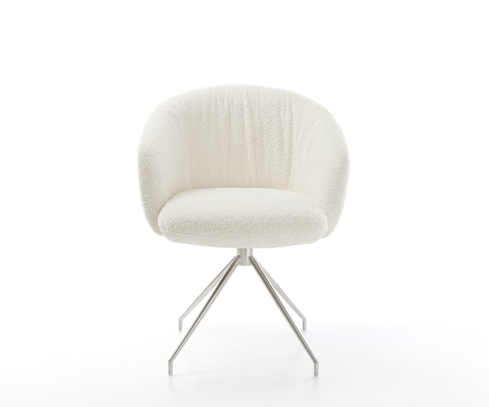 Врътящ се стол с подлакътници Букле Бял Конус крак кръгъл Неръждаема стомана 180° въртящ се Покет пружина Caja-Flex 2