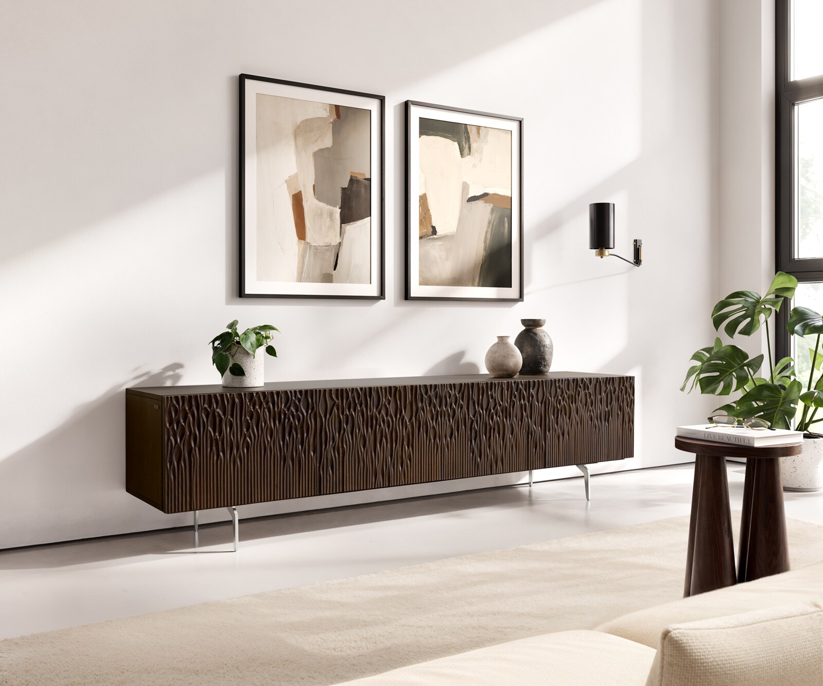 Нисък шкаф Follia 200 cm мангово кафяво 4 врати ъглов под от матирана неръждаема стомана 1