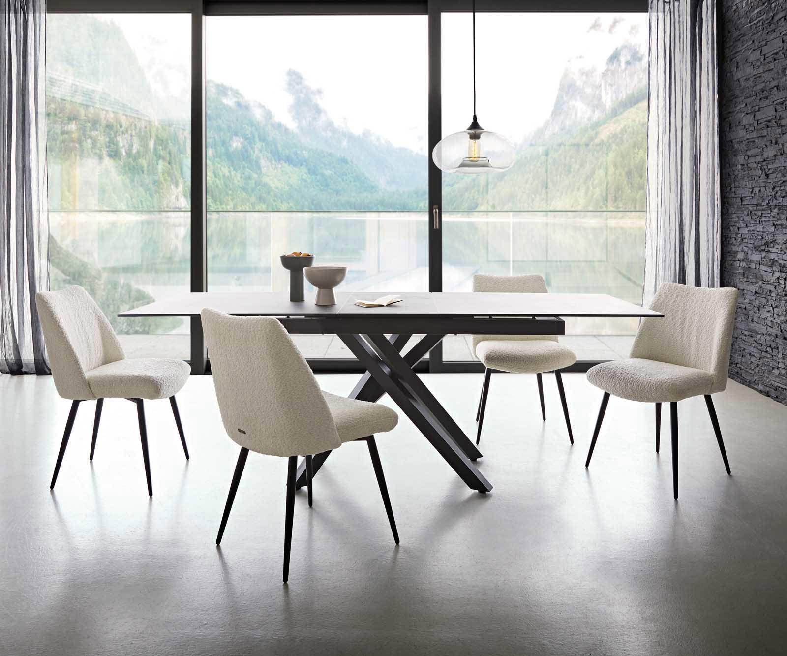 Трапезен стол Букле Бял 4 крака конични Черен Покет пружина Elso-Flex 5 Трапезен стол Букле Бял 4 крака конични Черен Покет пружина Elso-Flex 5