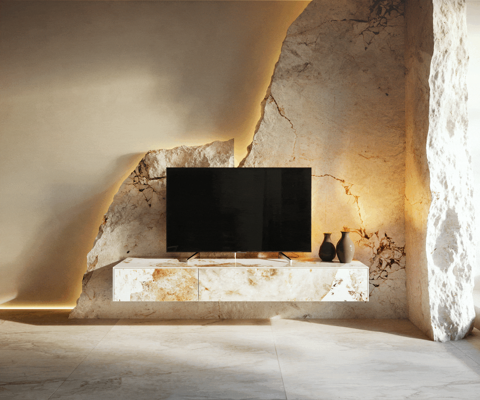 Нискък Шкаф Cuor 150 cm керамика Minas Melange бяло-бежово 1 клапа 1 чекмедже Плаващ 5