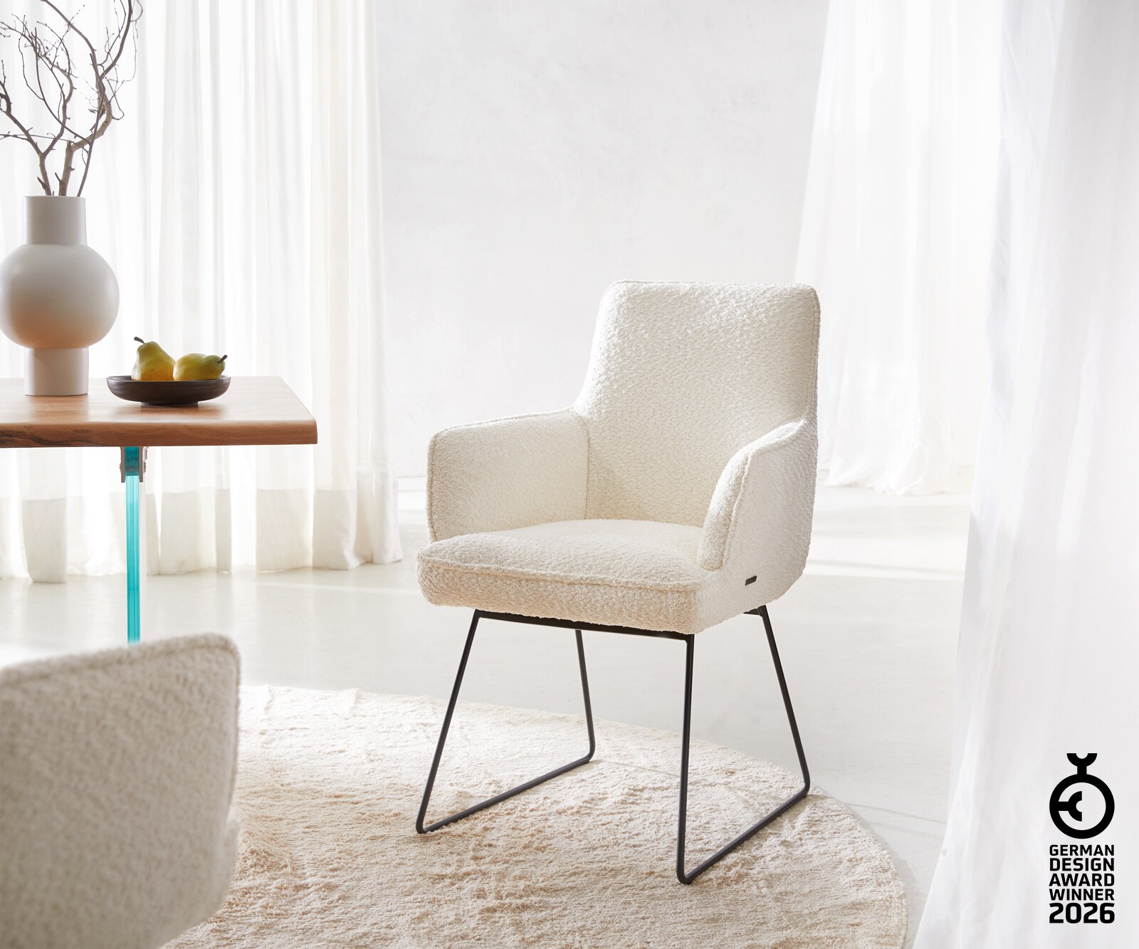 Стол Букле Бяло Извити крака Черни Покет пружина Heira-Flex