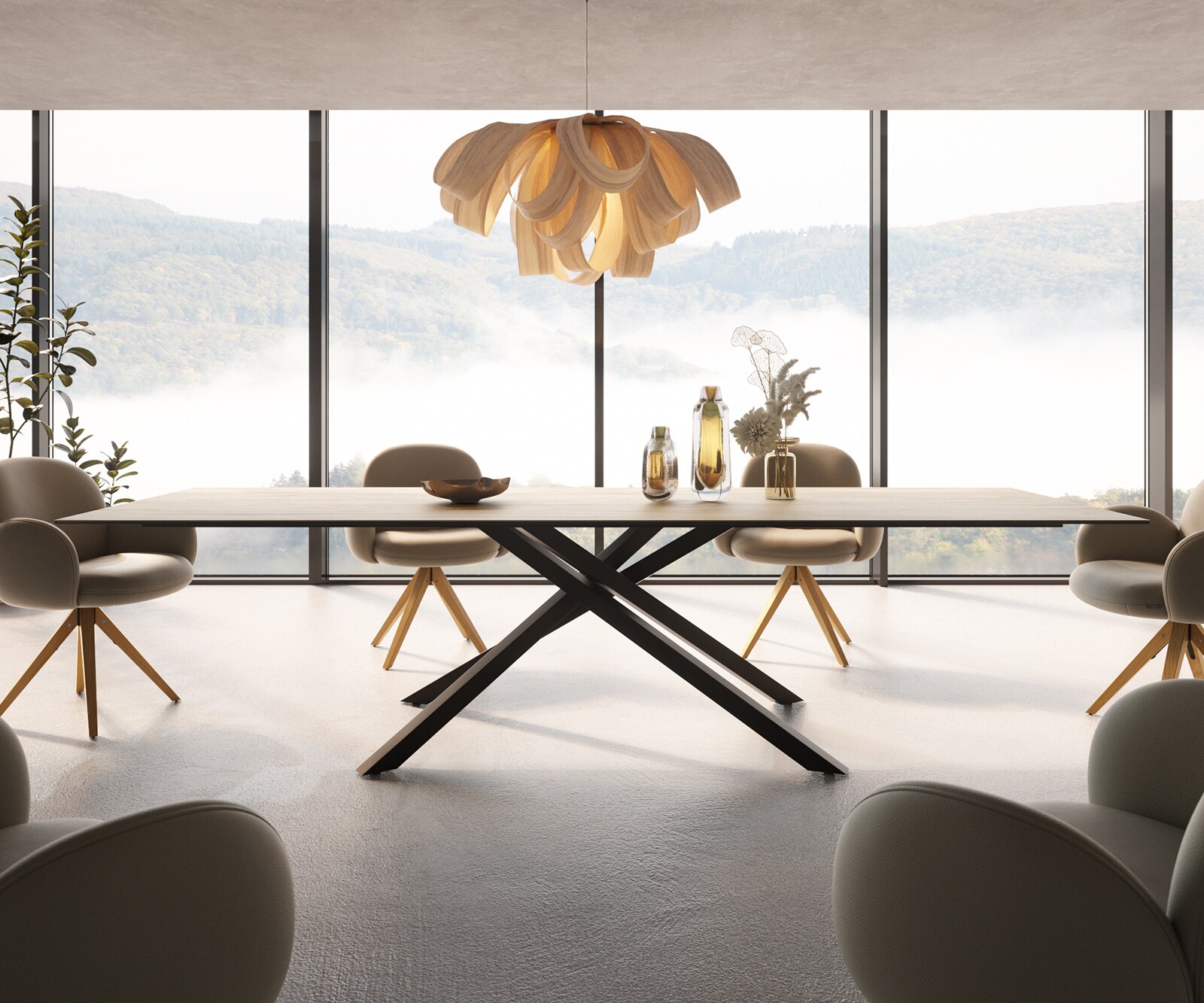 Маса 300x100 Keramik Laminam® Sabbia Дъбцвят КръстРамка Правоъгълник Черен Edge 4