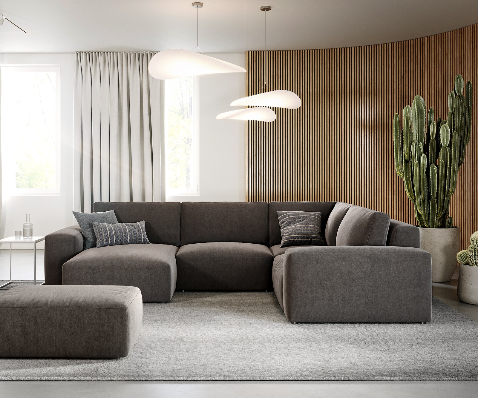 Холна гарнитура Lanzo 300x210 см микрофибър каки кафяво Рекамиер променлив с осман