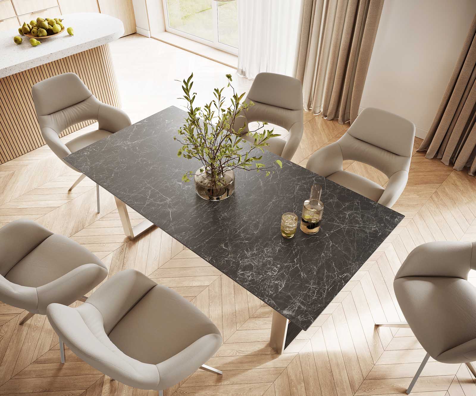 Маса 200x100 Keramik Laminam® Nero Greco Антрацит Неръждаема стомана Тесен профил Edge 3
