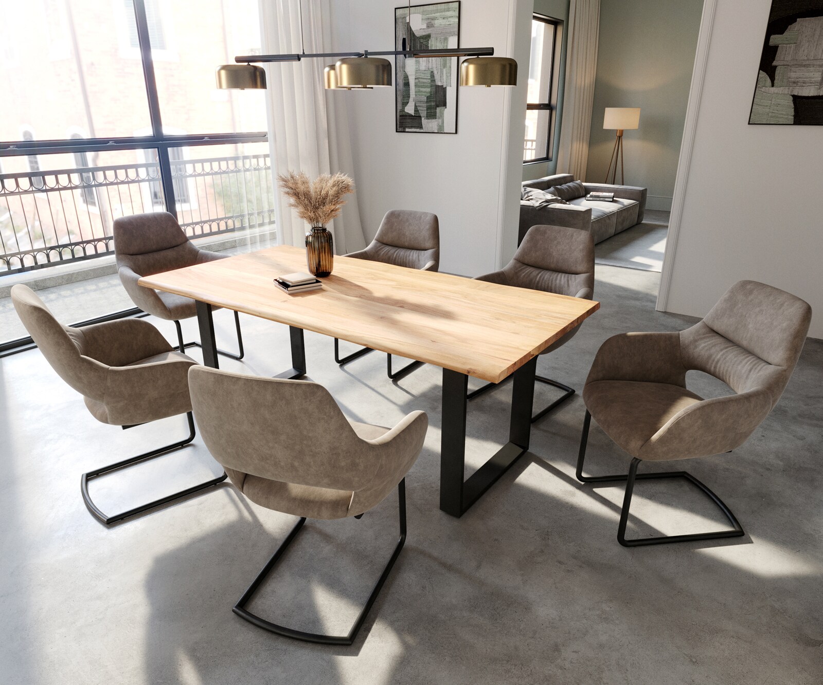 Люлеещ стол с подлакътници Таупе Винтидж Конзолен крак кръгъл Черен Yago-Flex 4