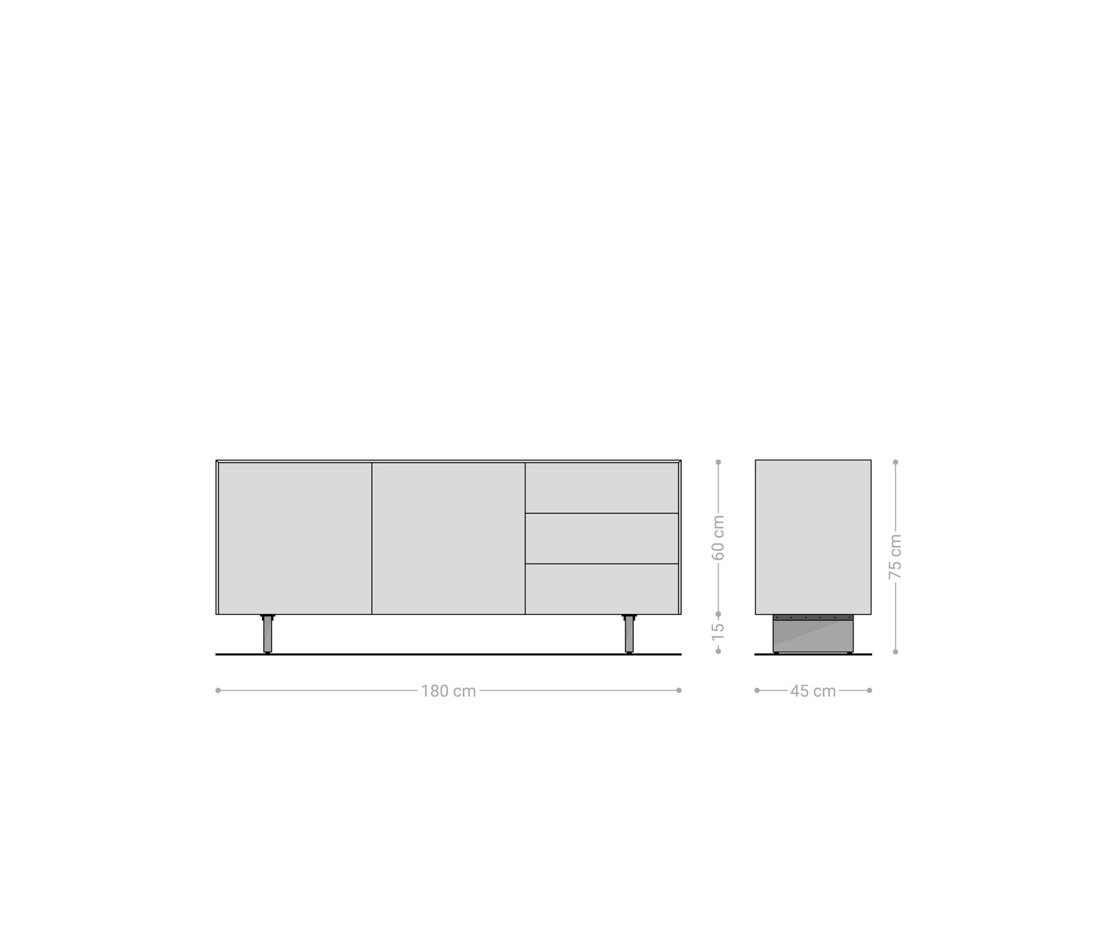 Бюфет Cuor 180 cm Керамичен ламинат® Emperador Extra Lucidato Тъмно кафяво 2 врати 3 чекмеджета Основа Плаващо акрилно стъкло 8