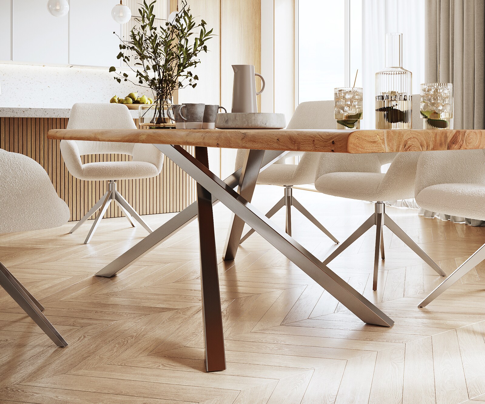 Маса 300x100 XL Акация Натурал КръстРамка Правоъгълник Неръждаема стомана Edge 5