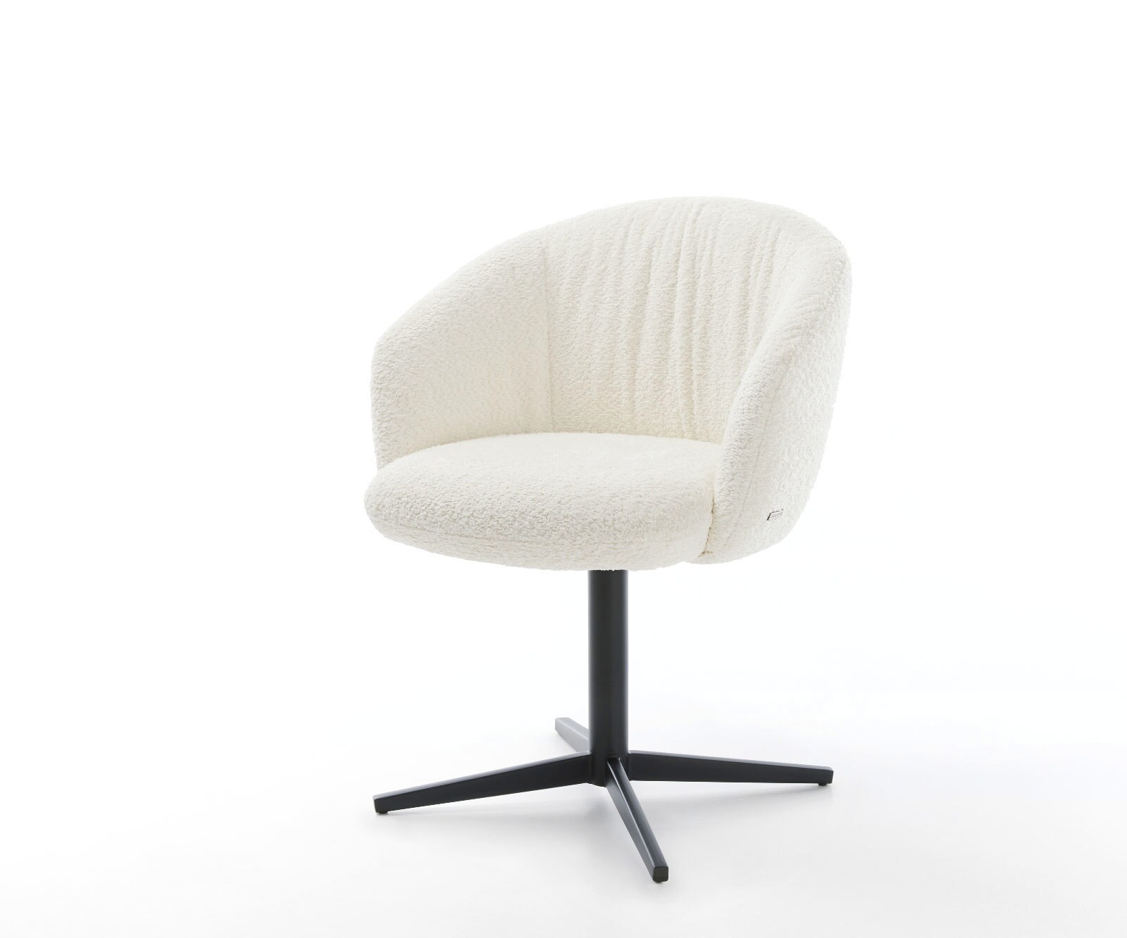 Врътящ се стол с подлакътници Букле Бял Офис основа Черен 360° въртящ се Покет пружина Caja-Flex 1