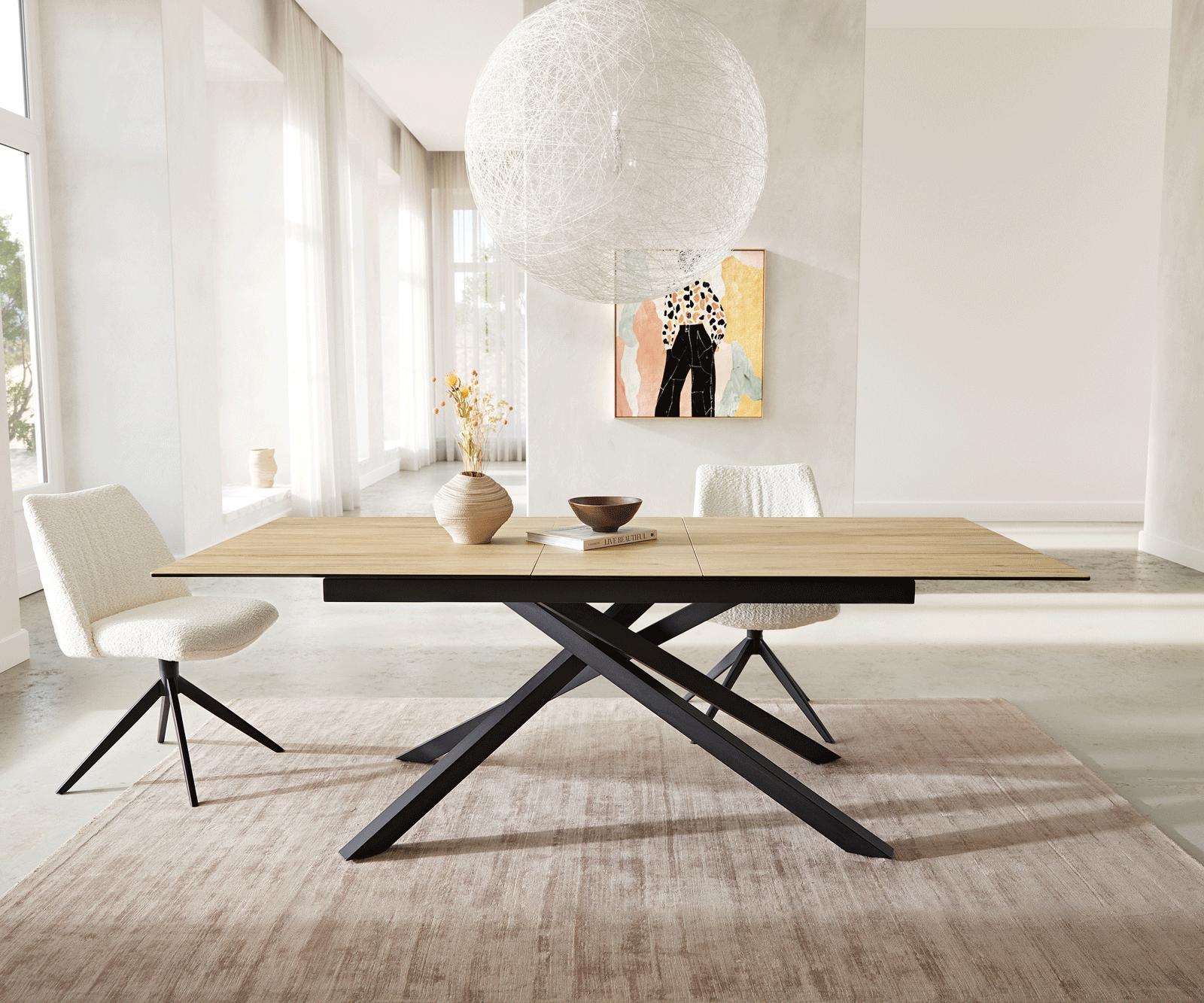 Разтегателна трапезна маса Edge 180-220х100 см Керамика Laminam® Sabbia цвят Дъб Кръсртовидна основа Черен цвят 6