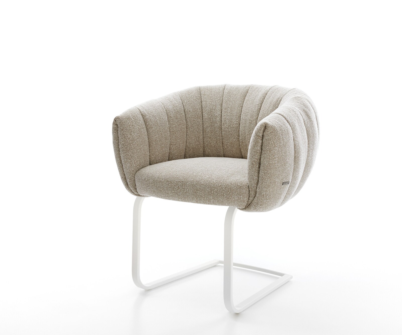 Конзолен стол Jada-Flex, с тъкан от мек бежов плат, Стол с плоска бяла конзола, Ядро от джобна пружина