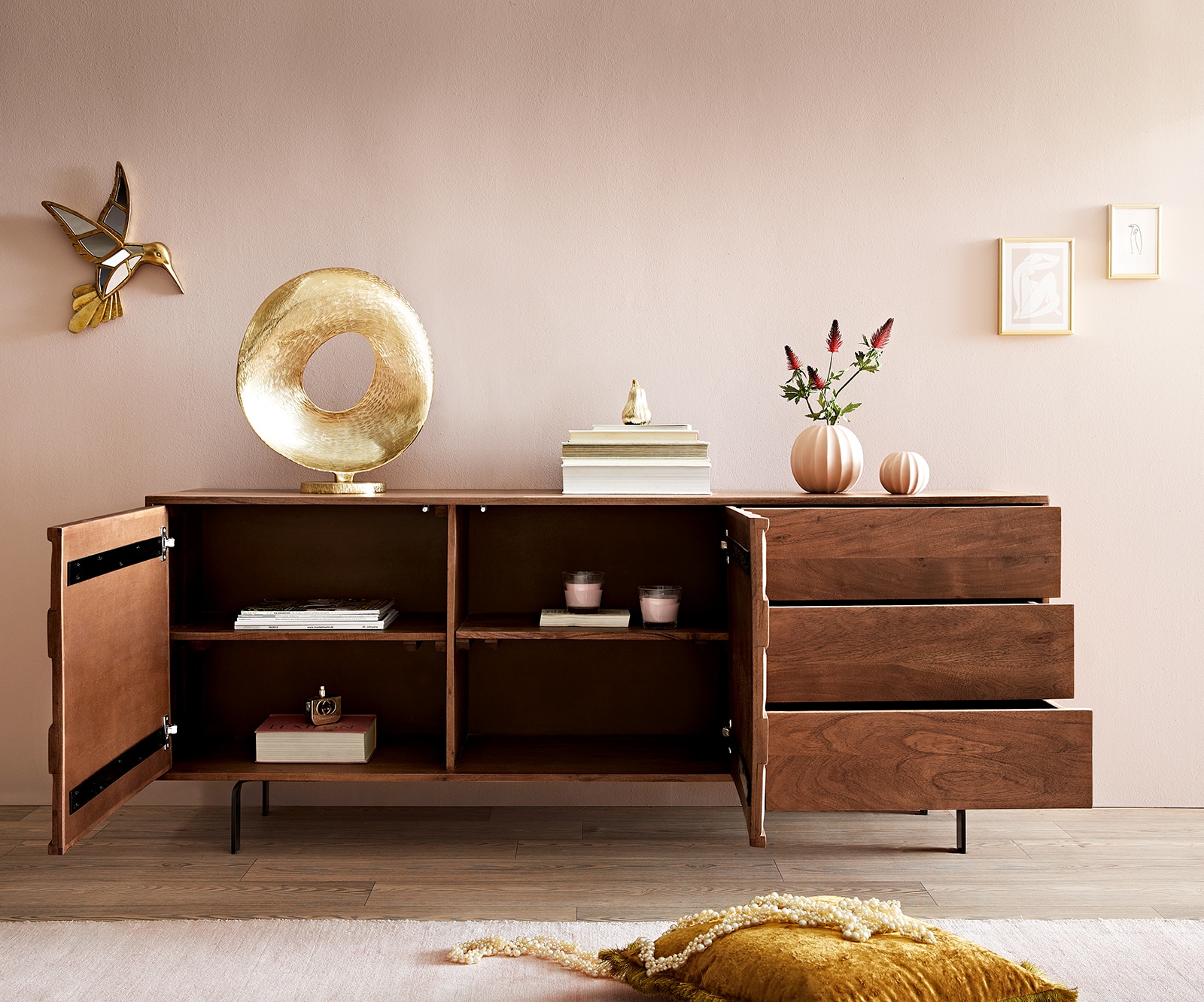 Бюфет 175 cm Акация Кафяв 2 Врати 3 ЧекемеджеОтделения L-Крак Fevo 3 Бюфет 175 cm Акация Кафяв 2 Врати 3 ЧекемеджеОтделения L-Крак Fevo 3