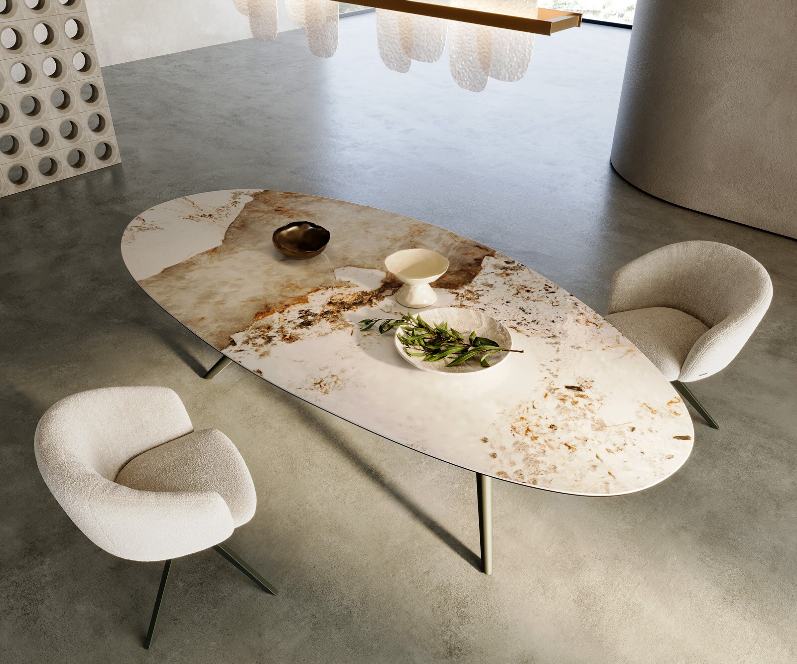 Маса Oval 280x130 Keramik Minas Melange Бял-Бежов Estelar rund Метал Ефектенфиниш Titan Edge 1
