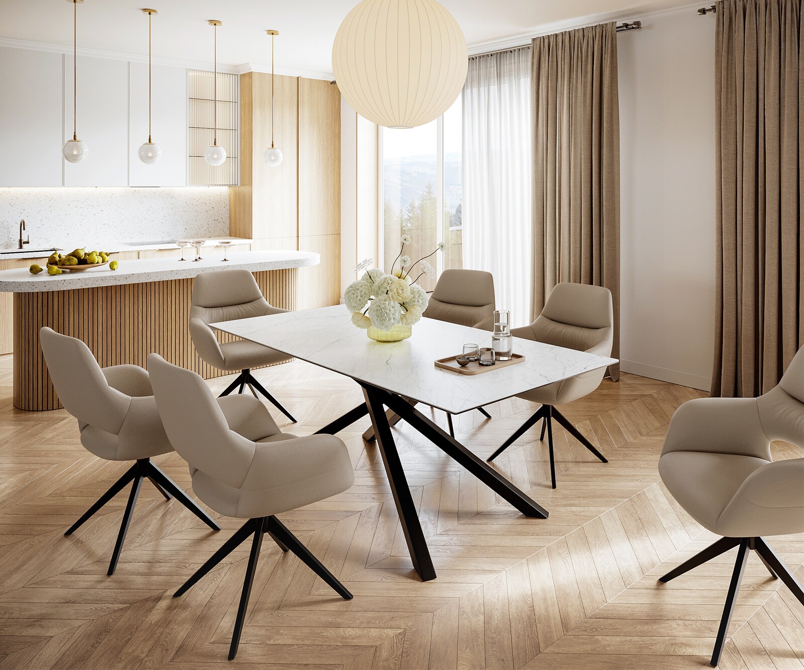 Маса 200x100cm Keramik Laminam®Statuarietto Бял среден крак Кръст Черен Edge 5