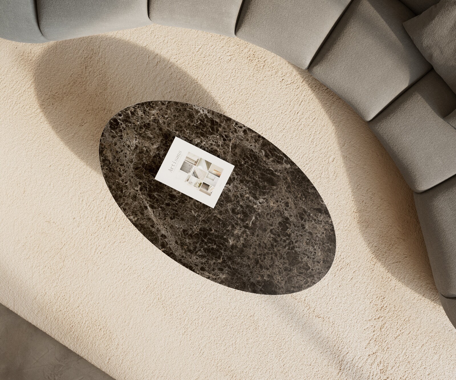 Масичка за кафе Edge Oval 140x80 cm керамика Laminam® Emperador Extra Lucidato тъмнокафяво Sarity Metal Black 4