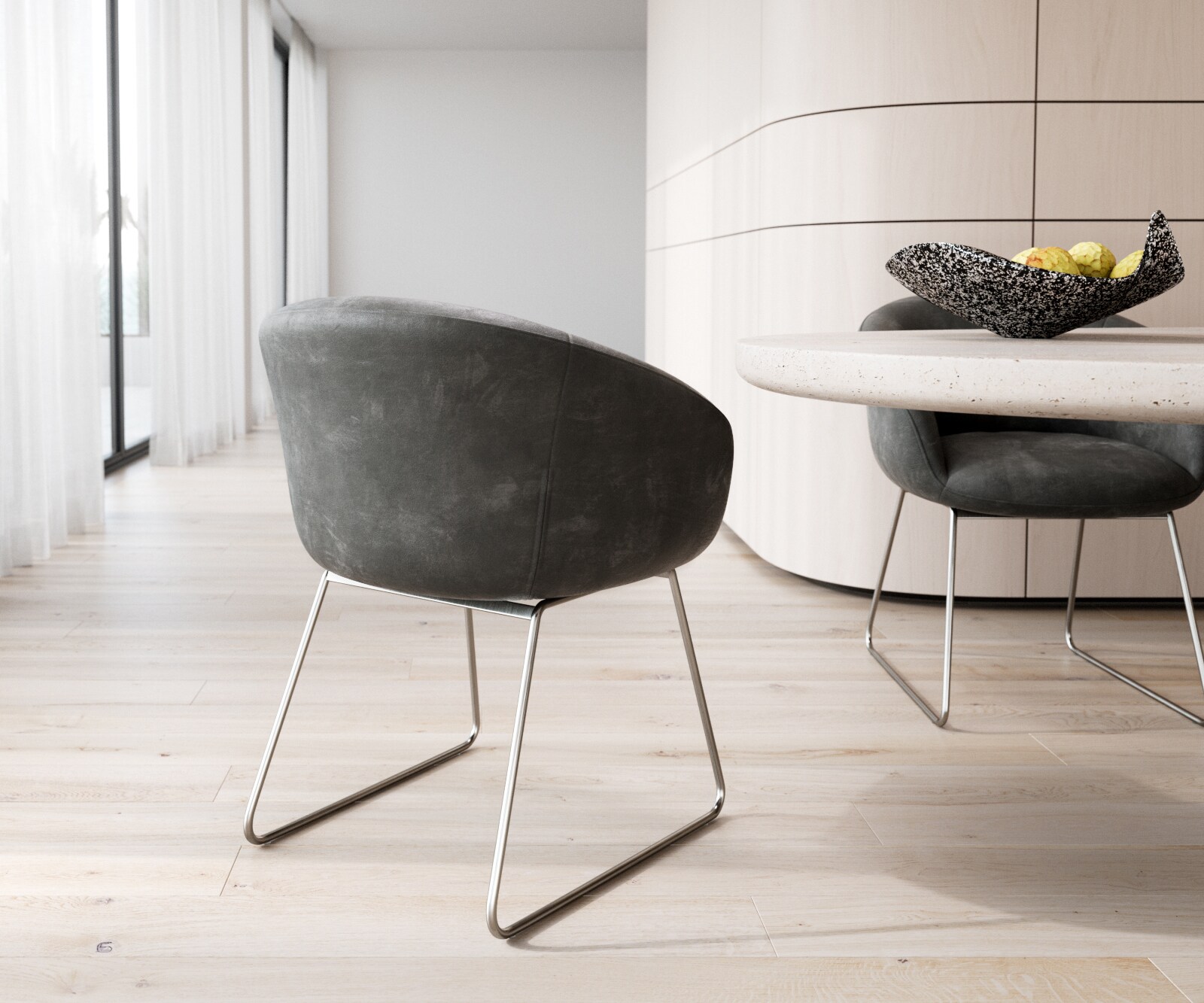 Трапезен стол с подлакътници Антрацит Винтидж Извити крака Неръждаема стомана Покет пружина Vinka-Flex 5 Трапезен стол с подлакътници Антрацит Винтидж Извити крака Неръждаема стомана Покет пружина Vinka-Flex 5