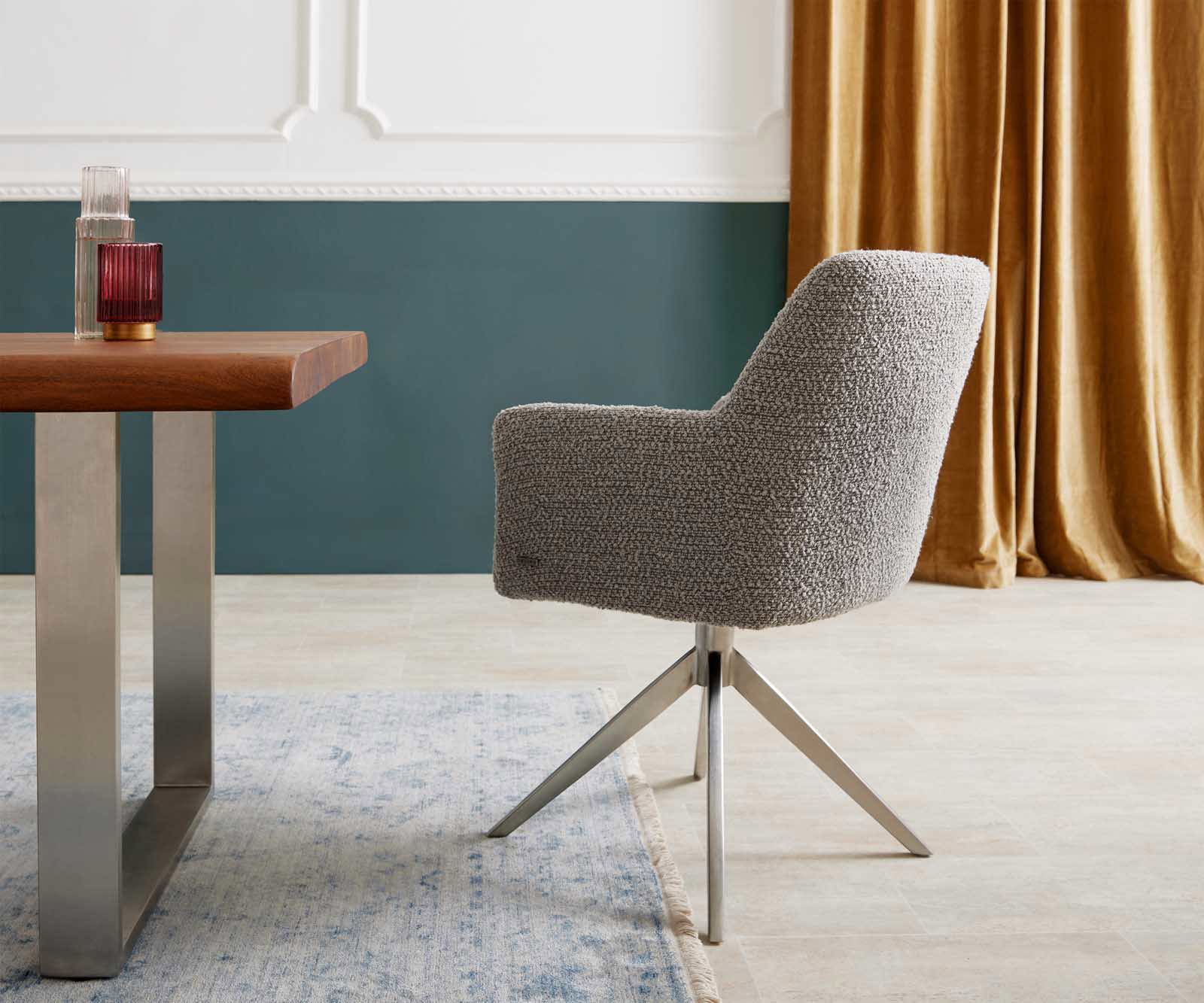 Врътящ се стол с подлакътници Букле СребристСив Конус крак плосък Неръждаема стомана 360° въртящ се Покет пружина Xana-Flex 4 Врътящ се стол с подлакътници Букле СребристСив Конус крак плосък Неръждаема стомана 360° въртящ се Покет пружина Xana-Flex 4