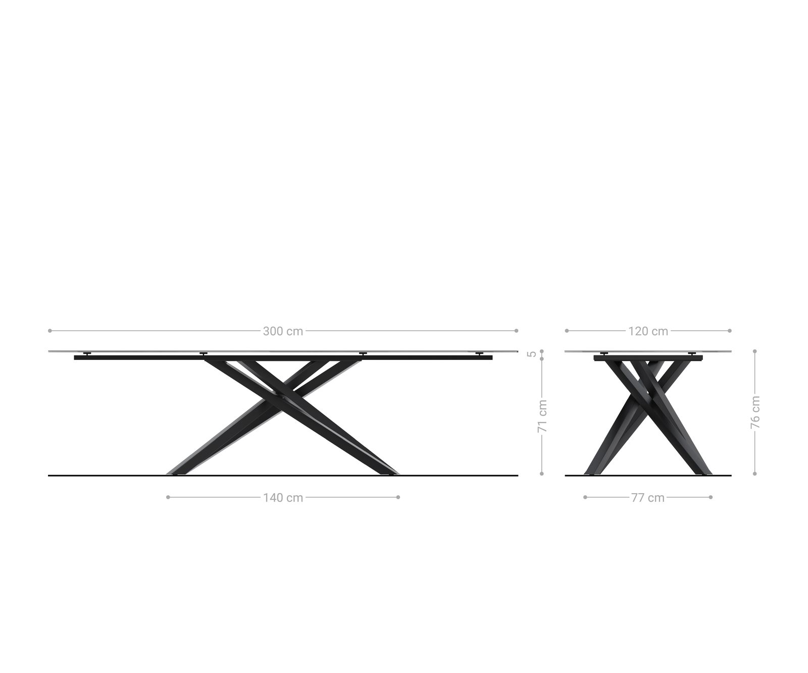 Трапезна маса Edge Boot 300x120 см, керамика Laminam „®“, цвят „Sabbia“ (дъбов), кръстообразна рамка, правоъгълна, неръждаема стомана, графит 7