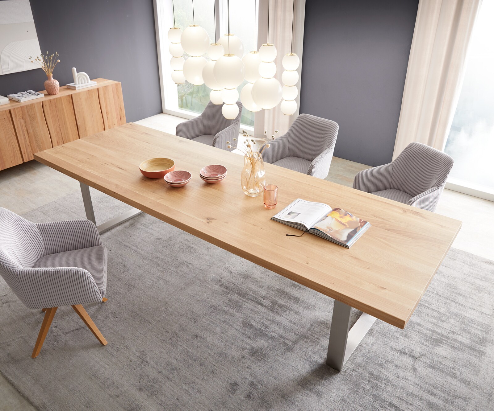 Маса 300x100 Дъб Натурал Неръждаема стомана Тесен профил Edge 4