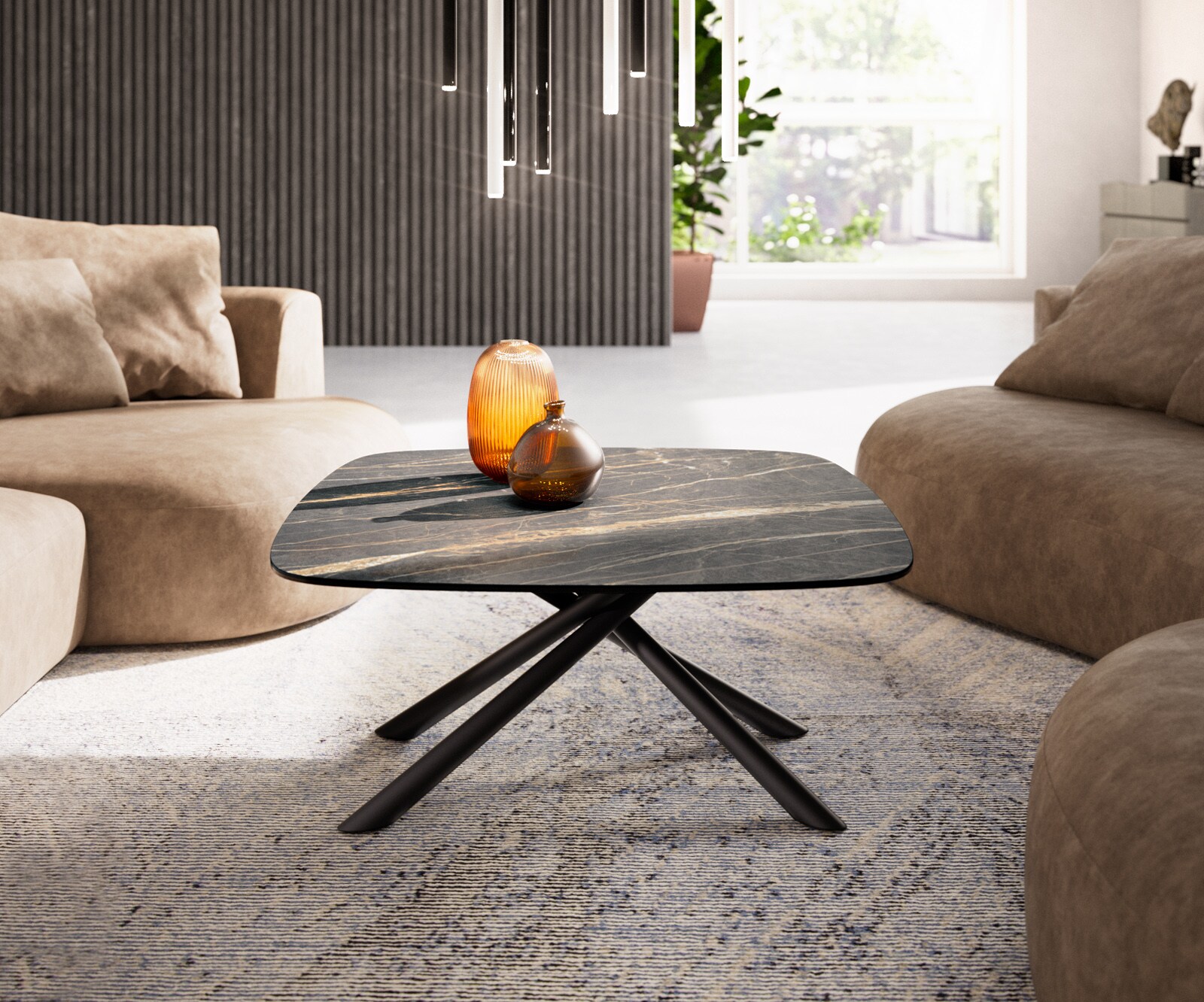 Масичка за кафе Edge Boot 90x90 cm Ceramic Laminam® Noir Desir Brown Sarity Metal Black 2