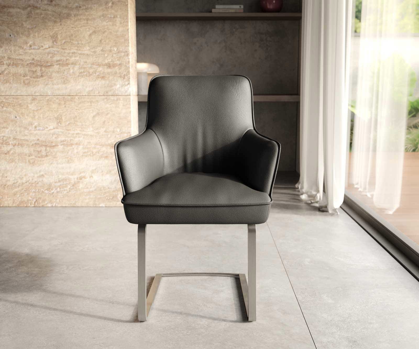 Люлеещ стол с подлакътници Естествена кожа Черен Конзолен крак плосък Неръждаема стомана Покет пружина Heira-Flex 1 Люлеещ стол с подлакътници Естествена кожа Черен Конзолен крак плосък Неръждаема стомана Покет пружина Heira-Flex 1