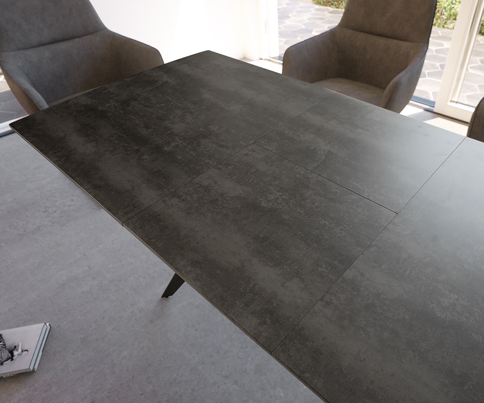 Трапезна маса Edona 160/200x90 cm керамичен вид сив метал разтегателна 6