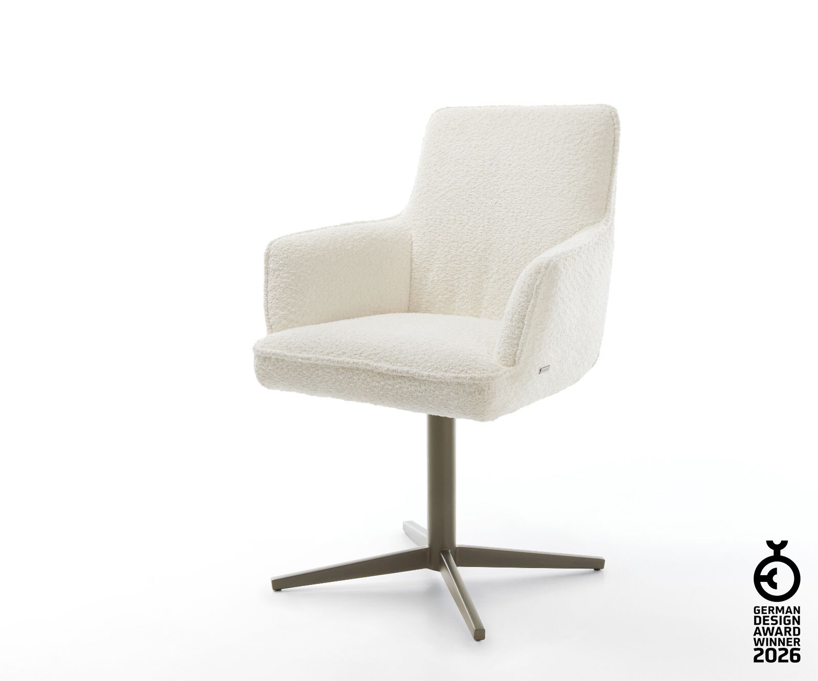 Врътящ се стол с подлакътници Букле Бял Офис основа  Titan 360° въртящ се Покет пружина Heira-Flex