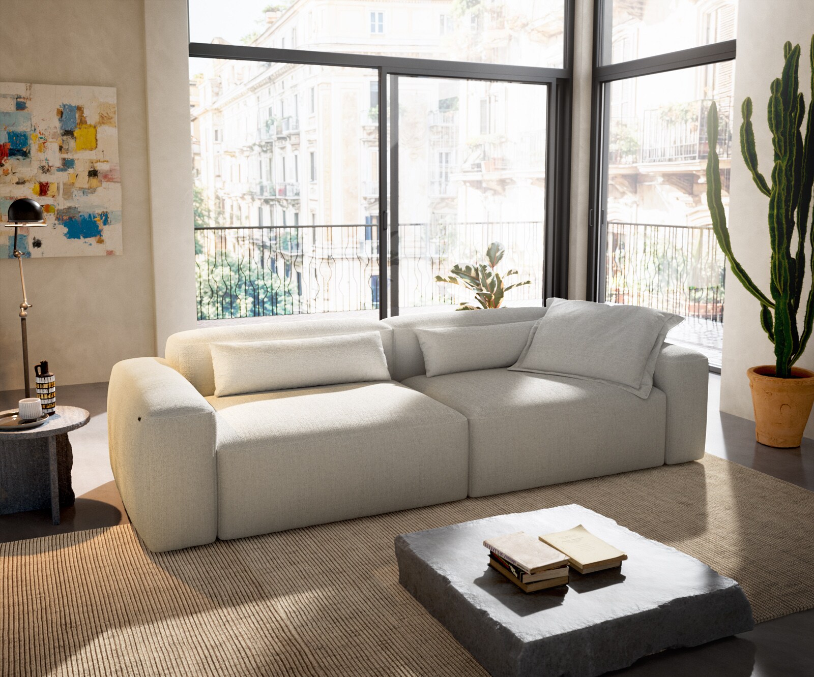 Голям диван Freestyle 280x110 cm Bouclé Soft Бежово с прошивка 1