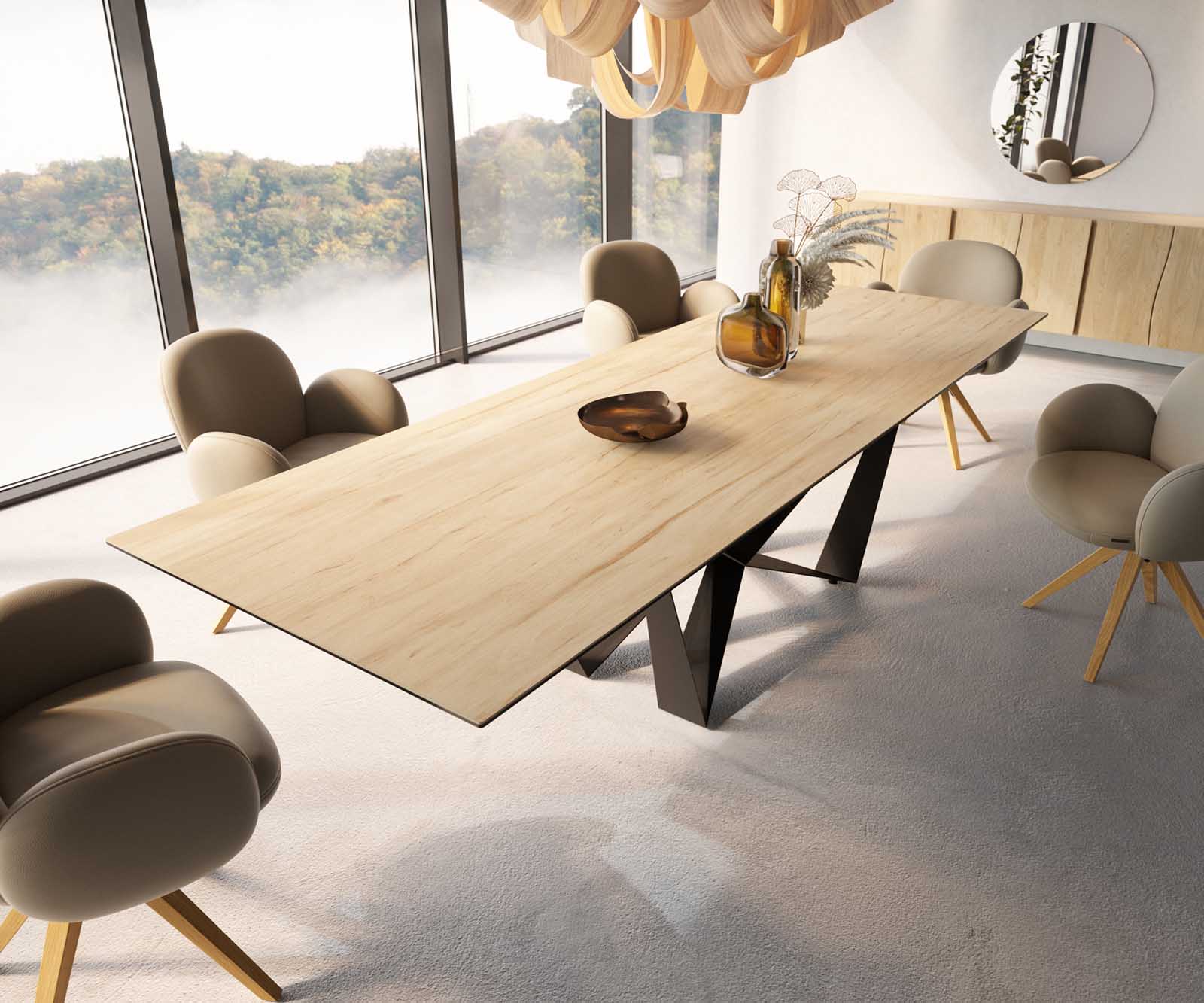 Маса 300x100 Keramik Laminam® Sabbia Дъбцвят Spider плоска стомана Черен Edge 3