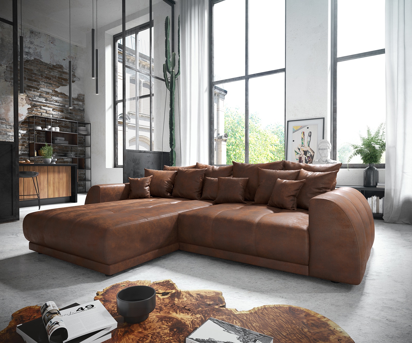 Ъглово канапе 300 x 220 cm Имитация на кожа Кафяв Варианти за лежанка Violetta 1
