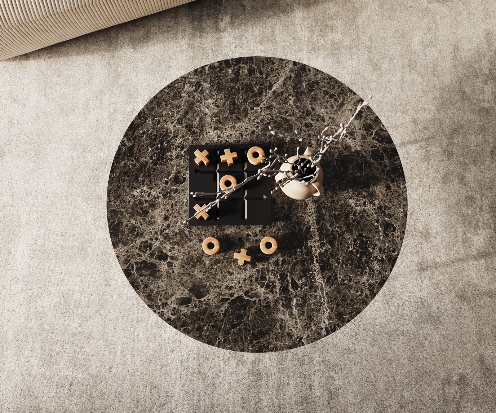 Масичка за кафе Edge Round 90x90 cm Ceramic Laminam® Emperador Extra Lucidato Dark brown Trive Metal Black 2