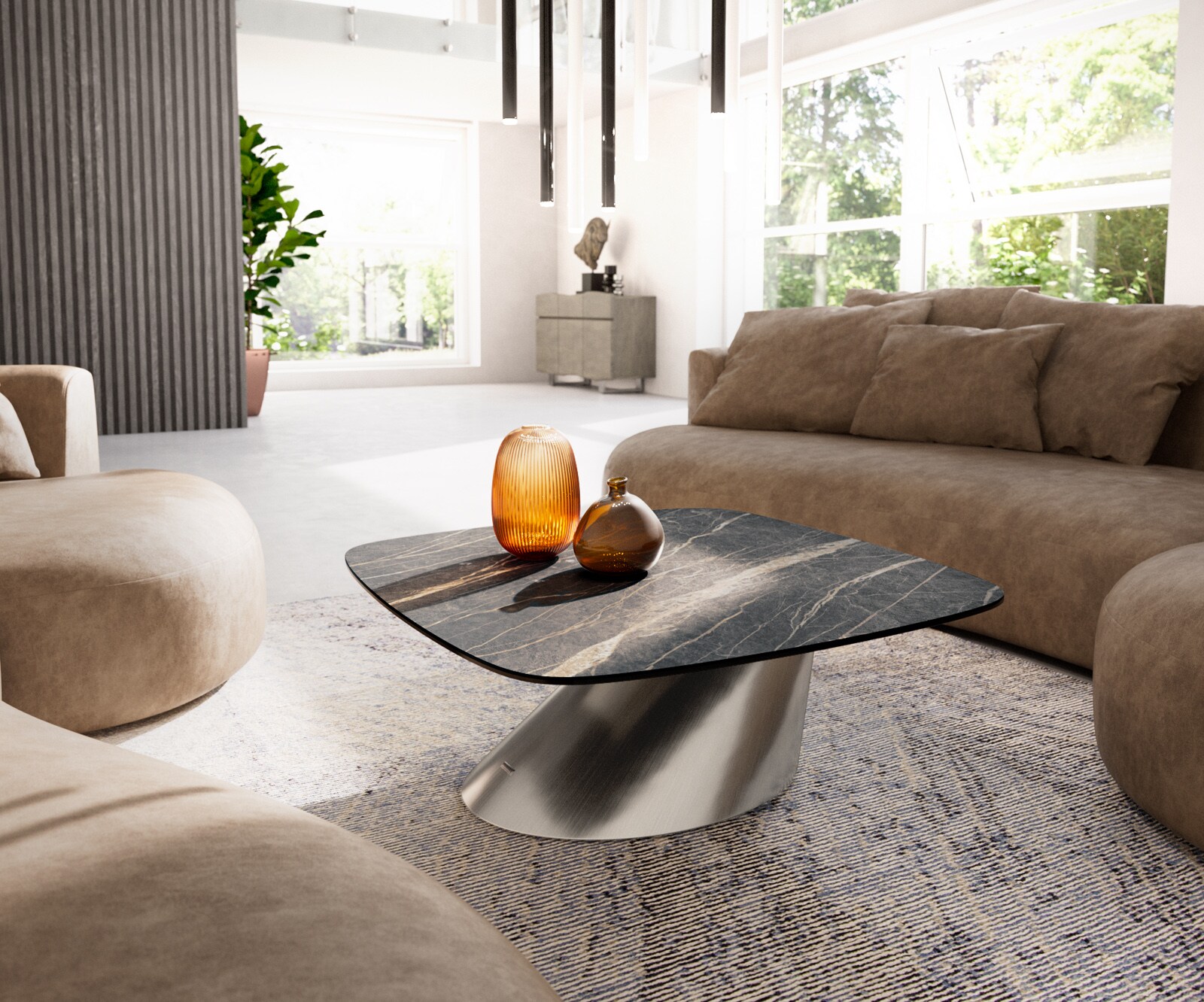 Масичка за кафе Edge Boot 90x90 cm керамика Laminam® Noir Desir Brown Conis матирана неръждаема стомана 1