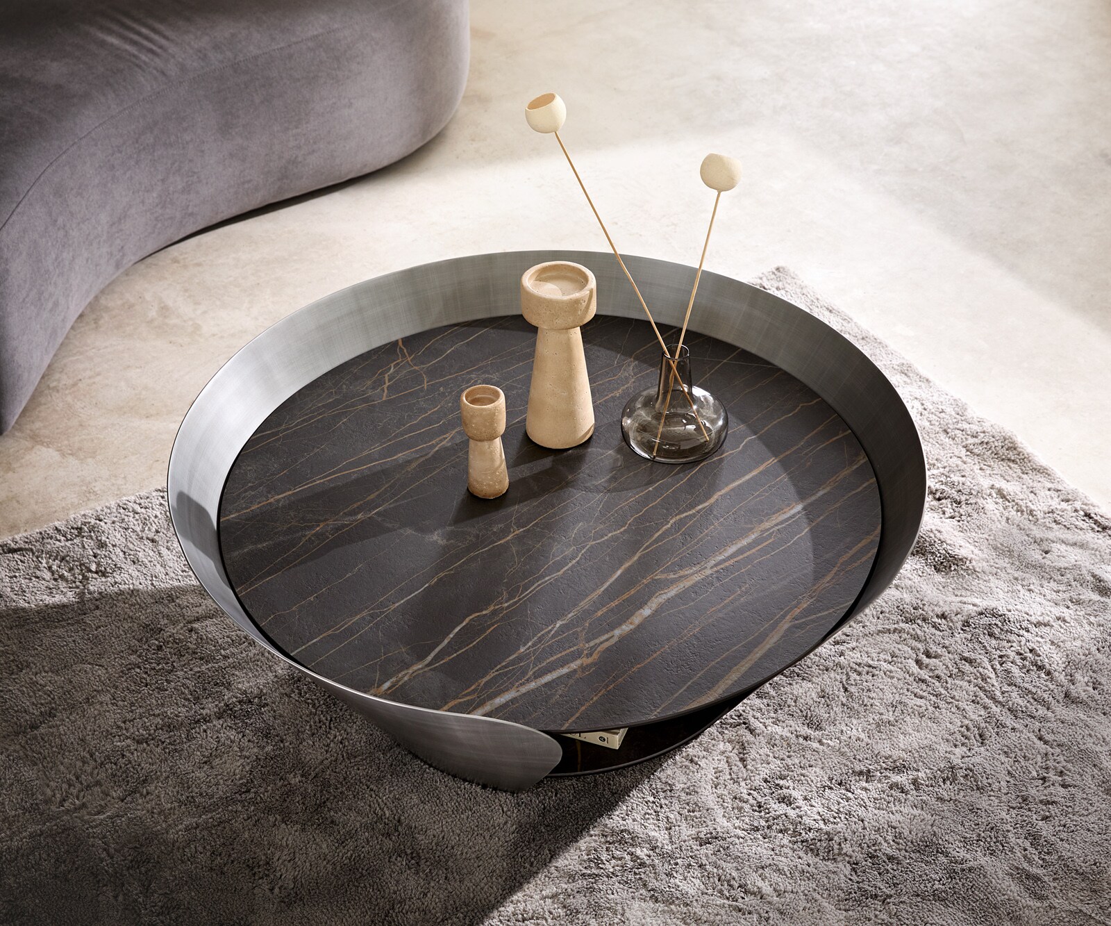 Холна маса Skafi 100x40 см, Керамика Laminam® Noir Desir Brown, металическо сребристо 3